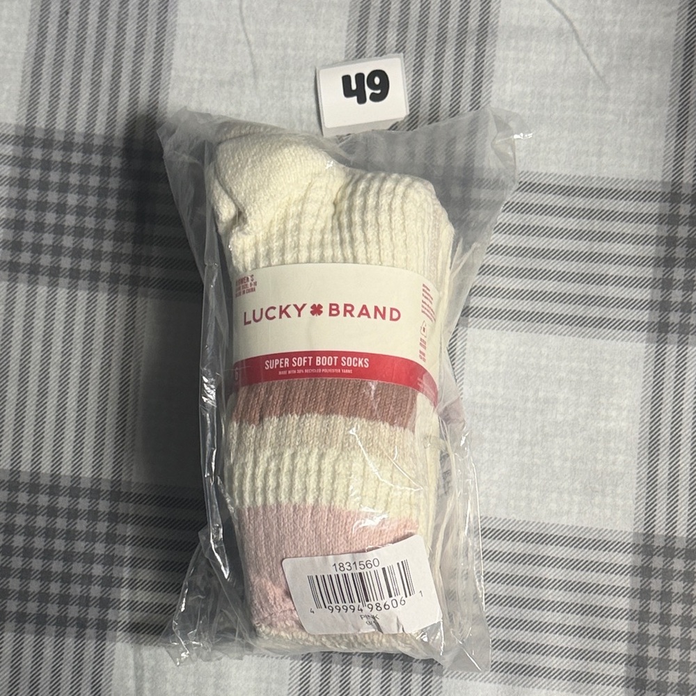 Lucky Brand Soft Boot Socks - Cream and Pink